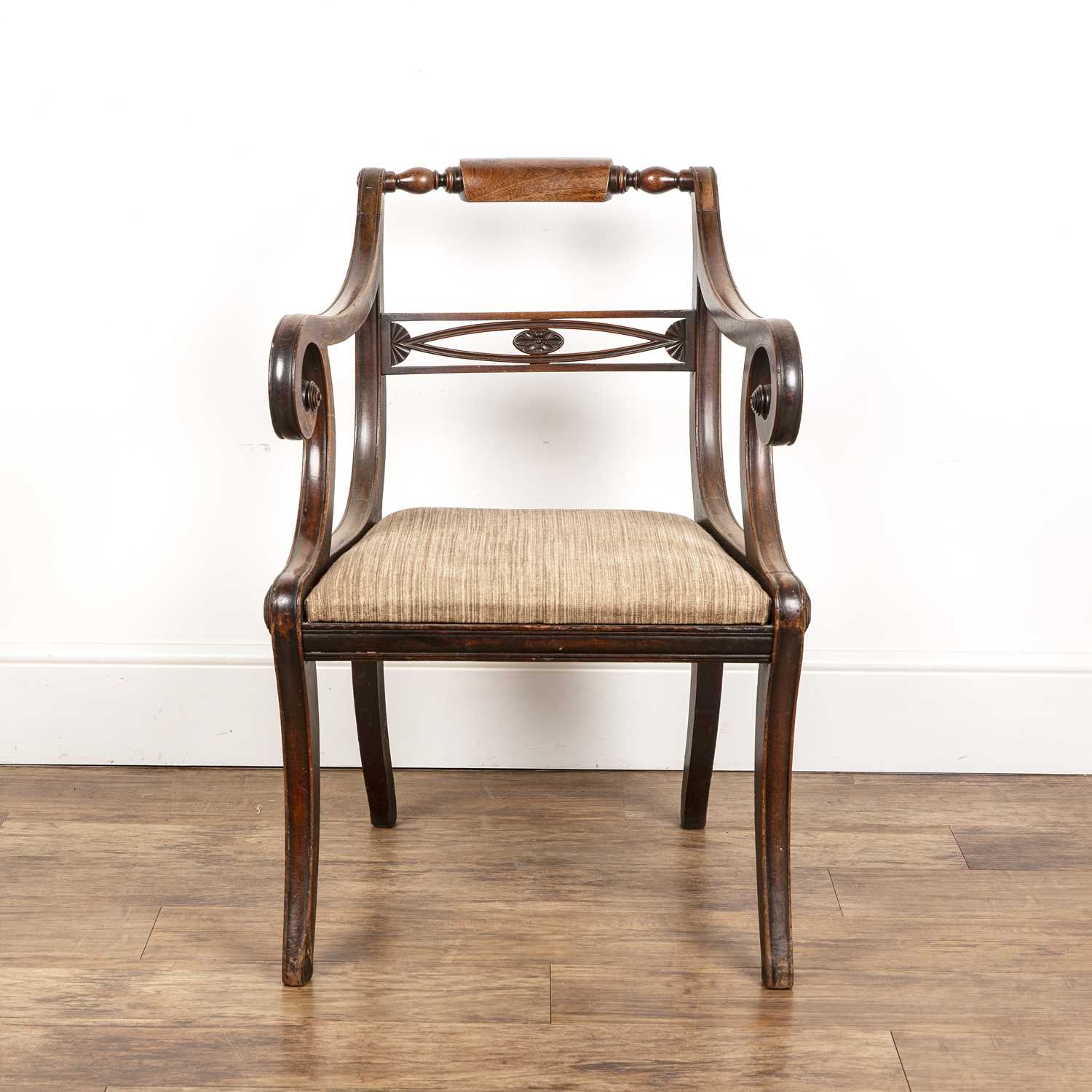 Lot 51 - Mahogany elbow chair Regency period, with a...