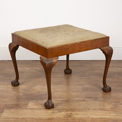 Lot 63 - Large walnut square dressing stool with a...