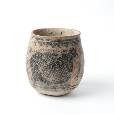 Lot 123 - A terracotta pot decorated with birds,...