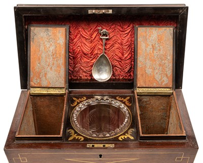 Lot 4 - A rosewood tea caddy with brass inlaid banding