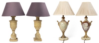 Lot 309 - Two pairs of alabaster table lamps