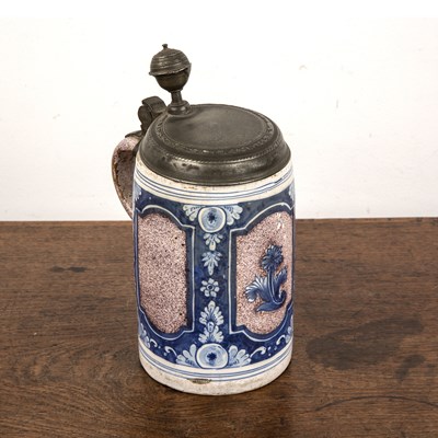 Lot 254 - Faience tankard with a pewter cover German,...