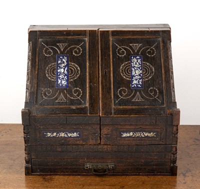 Lot 284 - Aesthetic movement oak stationery box with...