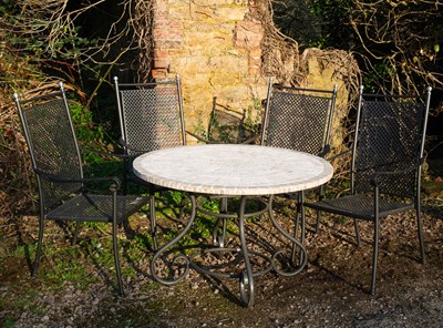 Lot 1187 - A circular garden table with four chairs