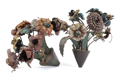 Lot 1017 - A pair of 19th century toleware flower ornaments