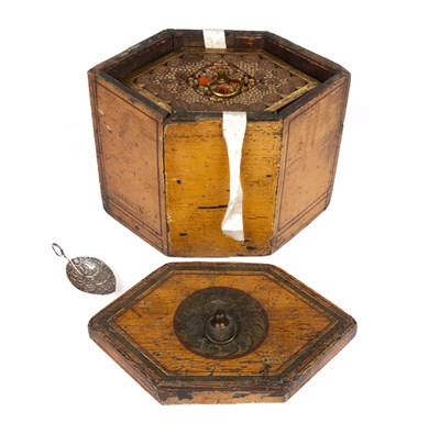 Lot 239 - A George III quillwork tea caddy together with its outer case and caddy spoon