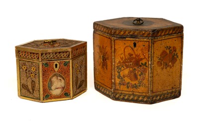 Lot 239 - A George III quillwork tea caddy together with its outer case and caddy spoon