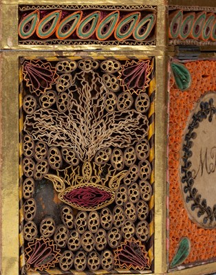 Lot 239 - A George III quillwork tea caddy together with its outer case and caddy spoon