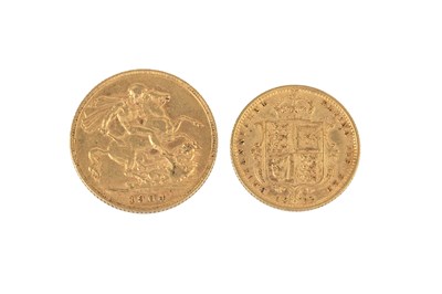 Lot 374 - An Edward VII sovereign, 1904, and a Victoria...