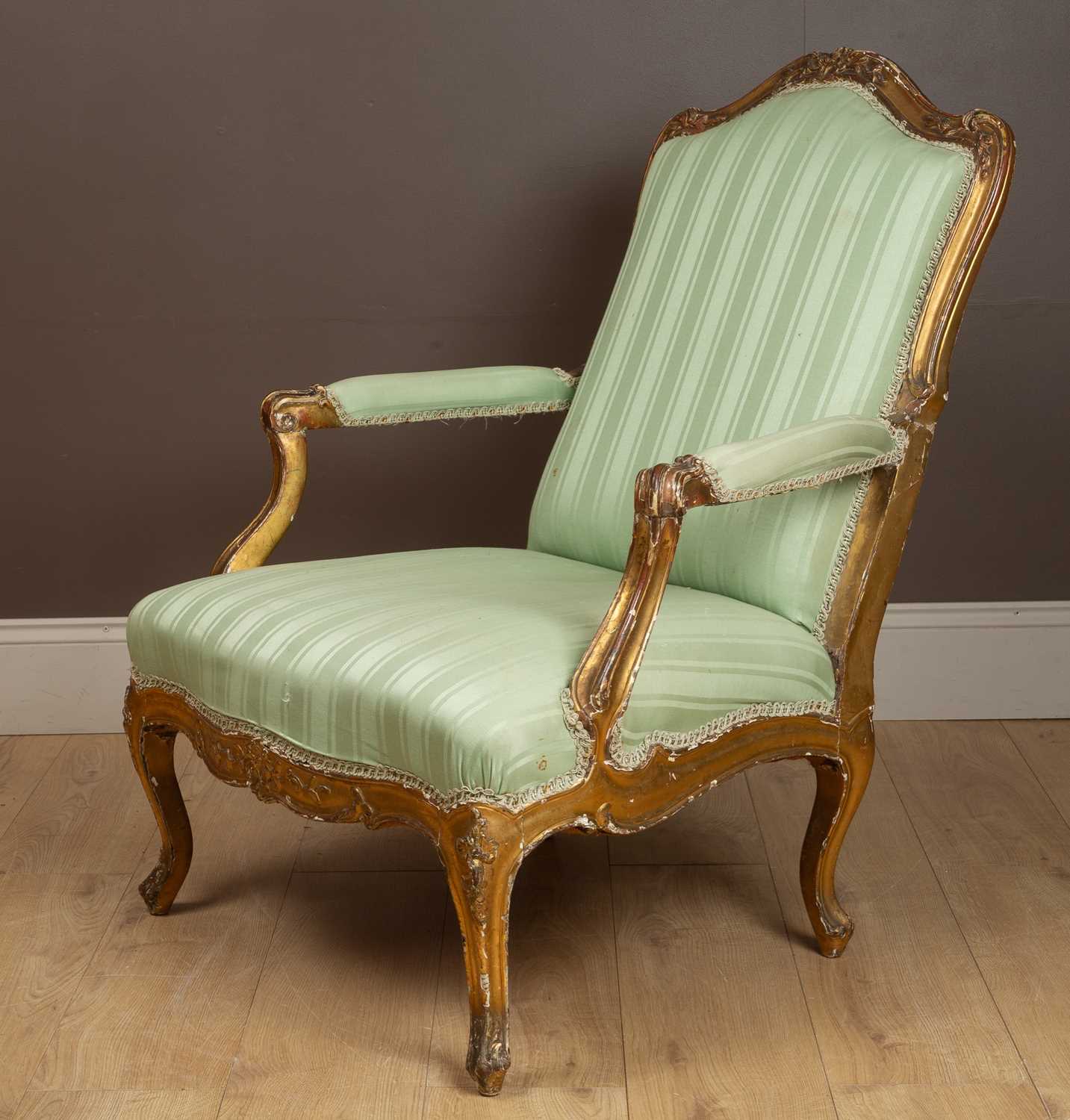 Lot 20 - An 18th century Italian gilt and carved framed open armchair