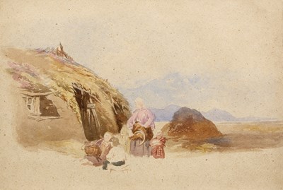 Lot 400 - David Cox (1783-1859) Welsh Peasants outside a...