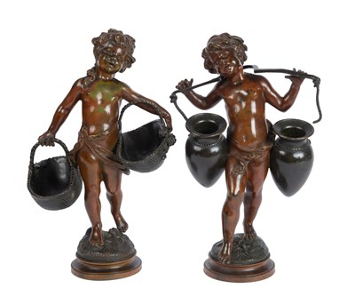 Lot 506 - Louis Auguste Moreau (French 1834-1917), a pair of bronze statuettes