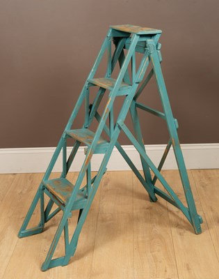 Lot 1052 - A blue painted stepladder