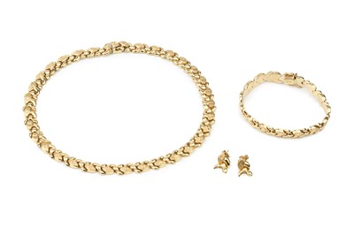 Lot 303 - A 14k gold necklace, composed of shaped...