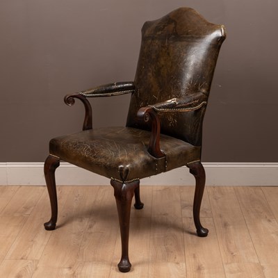 Lot 83 - A George III mahogany framed leather upholstered library chair