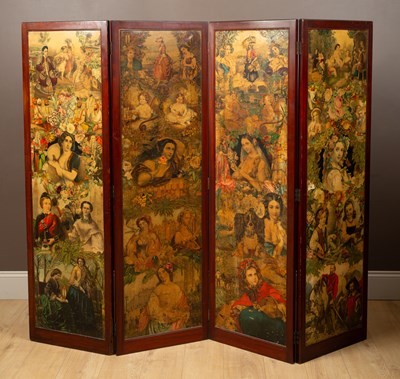 Lot 75 - A Victorian mahogany framed four-fold scrap screen