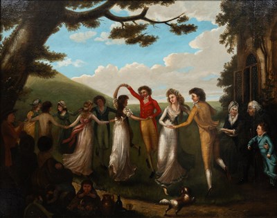 Lot 76 - 18th century British School, dancing figures in a scene from The Vicar of Wakefield