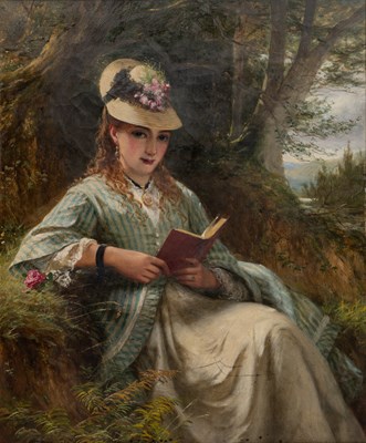 Lot 69 - Thomas Brooks (British 1818-1891), a woman reading in a woodland