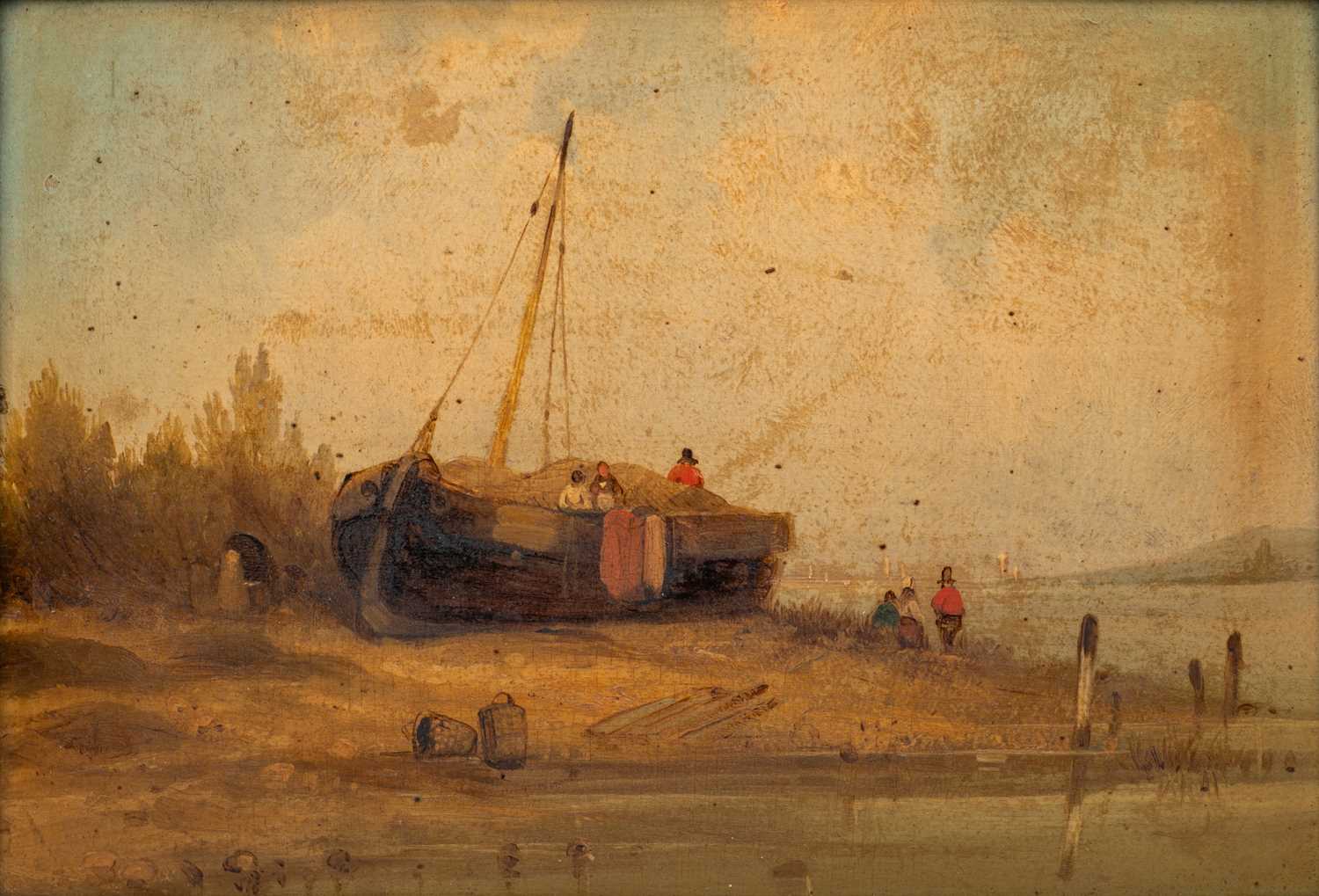 Lot 63 - 19th century English School, a shorescape in an estuary