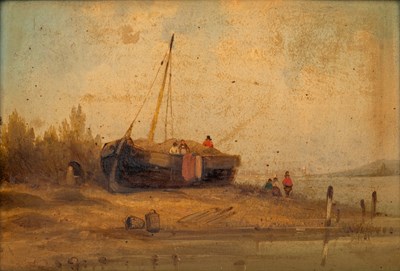 Lot 63 - 19th century English School, a shorescape in an estuary