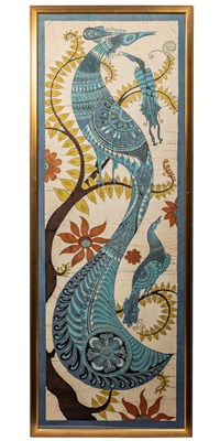 Lot 316 - A Batik picture on cloth of a peacock