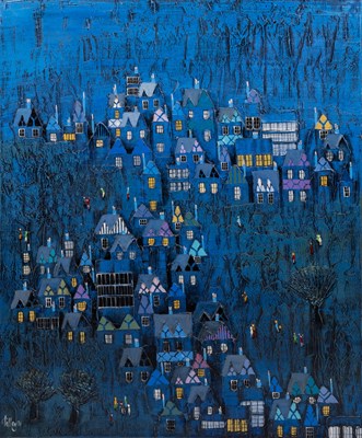 Lot 227 - Bill Tolley (20th century) Blue houses, signed...