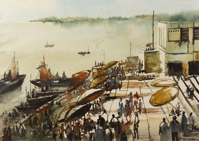 Lot 340 - Ranadip Mukherjee (b.1968) A busy harbour,...