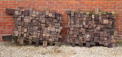 Lot 1244 - A pair of large teak garden blockwork panels