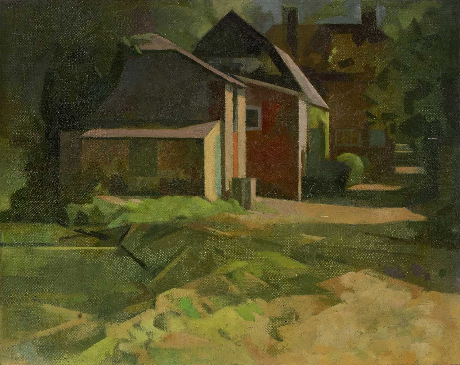 Lot 256 - Ernest Edwards (1914-2006) Surrey Barns, oil