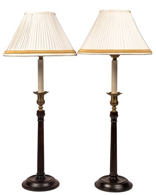 Lot 429 - A pair of George III style Corinthian column table lamps