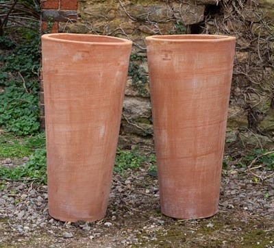 Lot 1308 - A pair of tall cylindrical Tuscan terracotta planters