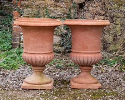 Lot 1287 - A  pair of Italian terracotta urns