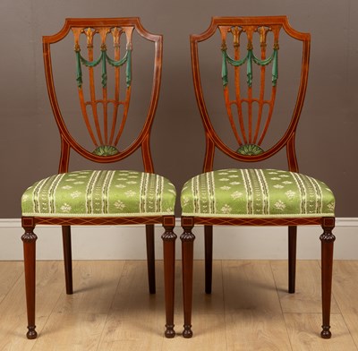 Lot 373 - A pair of Edwardian painted mahogany shield back chairs