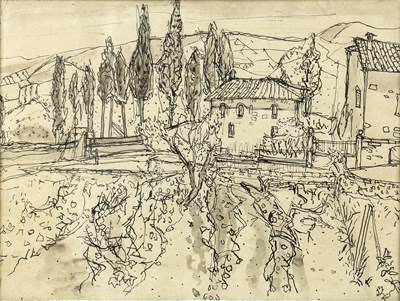 Lot 212 - John Spencer Umbrian scene, pen, ink and grey...