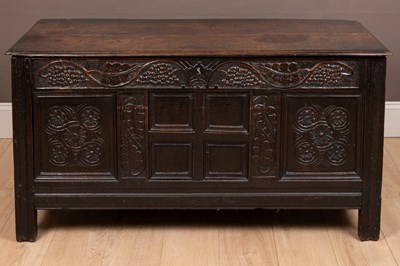 Lot 395 - A 17th century oak chest or  coffer