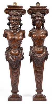 Lot 1109 - A pair of 19th century lime wood terms