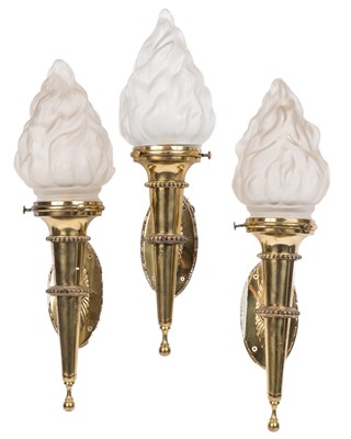 Lot 348 - Three brass torchère wall lights