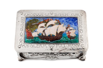 Lot An Arts & Crafts silver and enamel box by Omar...