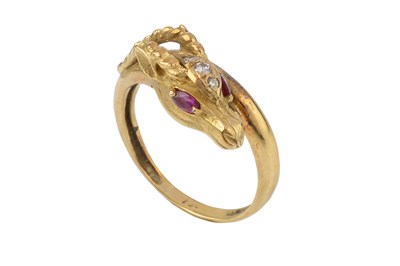 Lot 316 - A Continental gold and gem set ram's head ring,...