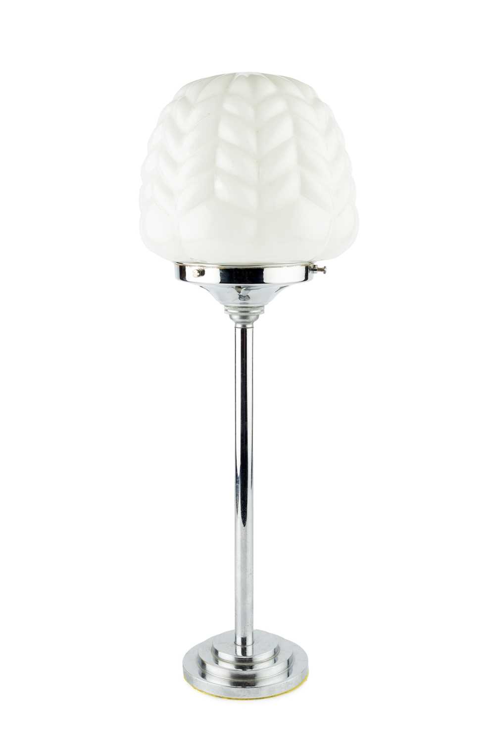 Lot 814 - Art Deco Table lamp chrome base with white...