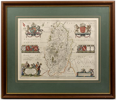 Lot 35 - Joan Blaeu Map of Nottingham, hand-coloured...