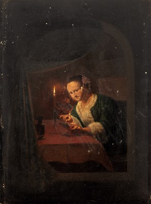 Lot 311 - Manner of Gerrit Dou Girl at a table with...