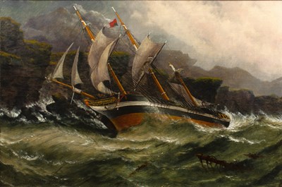 Lot 334 - Stuart Henry Bell (1823-1896) A ship in full...