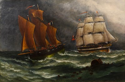 Lot 349 - Stuart Henry Bell (1823-1896) A ship in full...