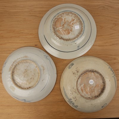 Lot 37 - Three Swatow porcelain blue and white dishes...