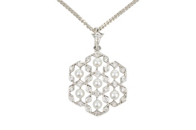 Lot 258 - An 18ct white gold, diamond and seed pearl...