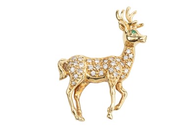 Lot 261 - An 18ct yellow gold and diamond stag brooch,...