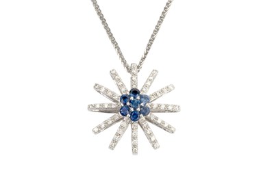 Lot 262 - An 18k white gold, diamond and sapphire...