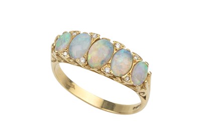 Lot 265 - An opal five stone ring, the graduated...