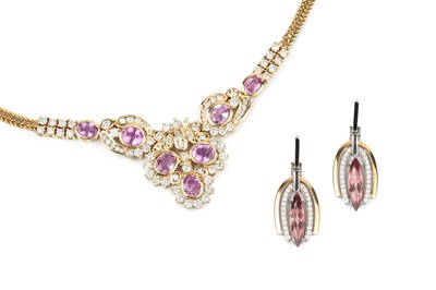 Lot A pink sapphire and diamond pendant necklace,...